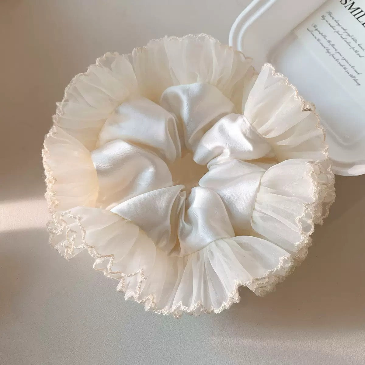 Ivory Halo Satin Scrunchie