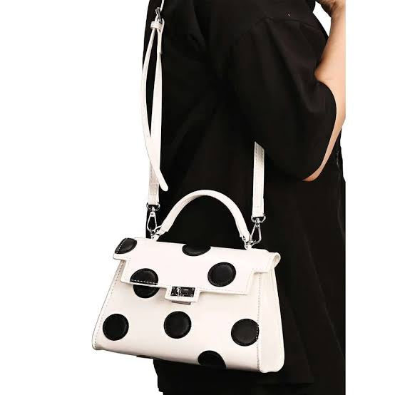Minique PolkaDots Vegan Handbag (White)