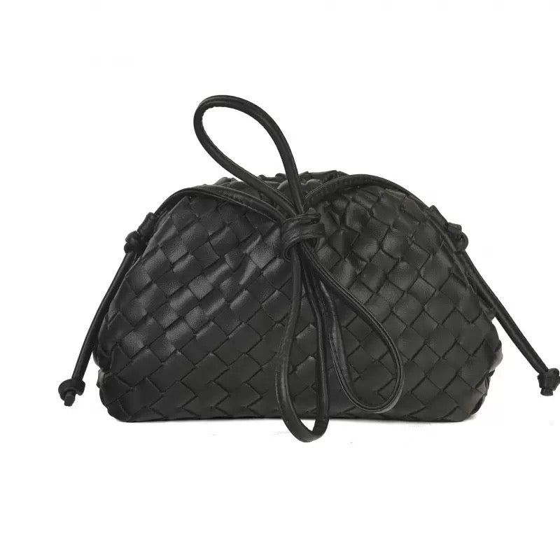 Elara Woven Vegan Leather Cloud Bag (Black)