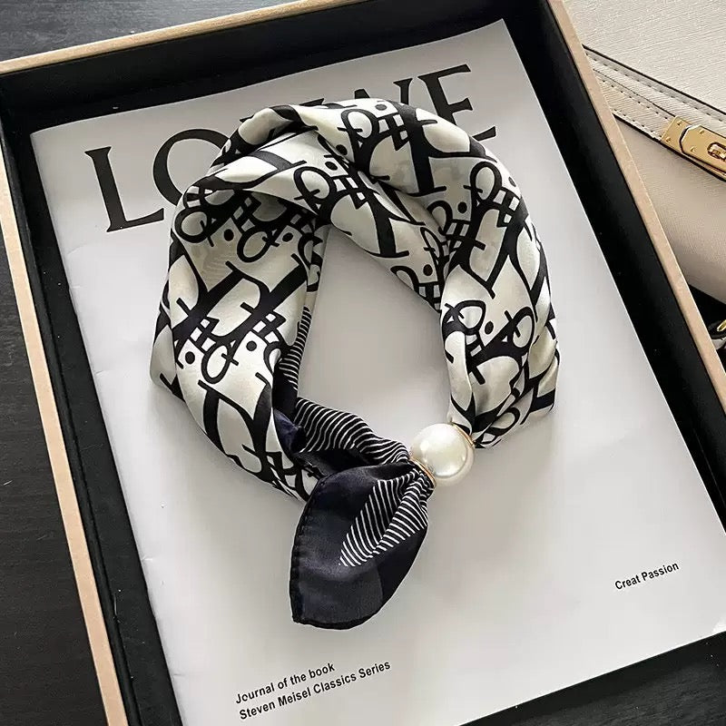 Monogram Muse Magnetic Buckle Scarf with Pearl