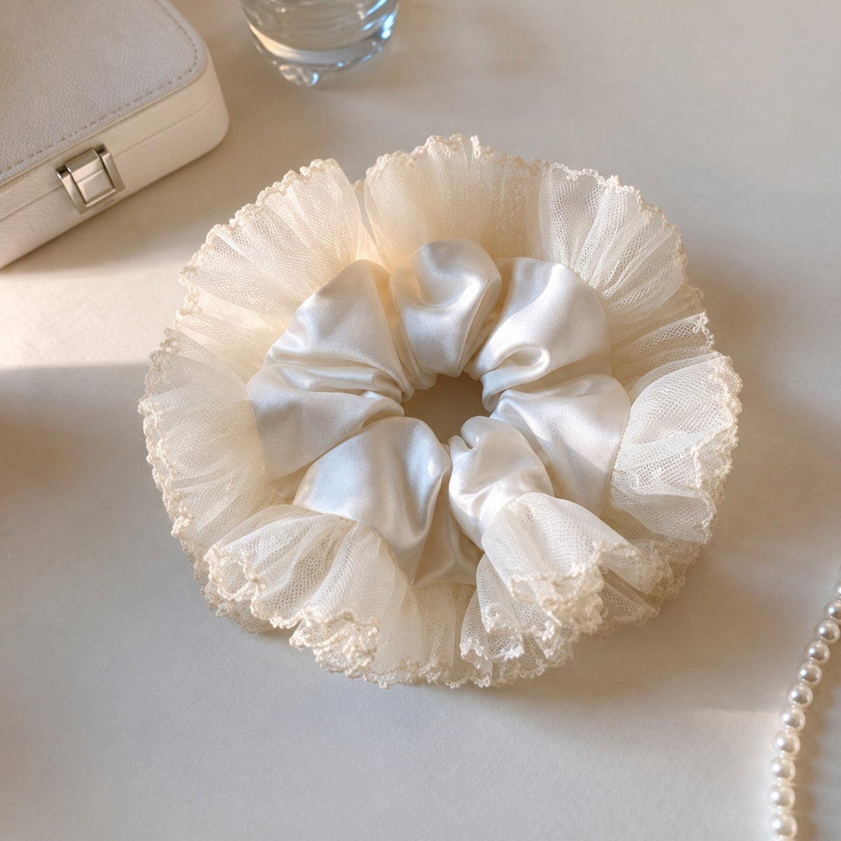 Ivory Halo Satin Scrunchie