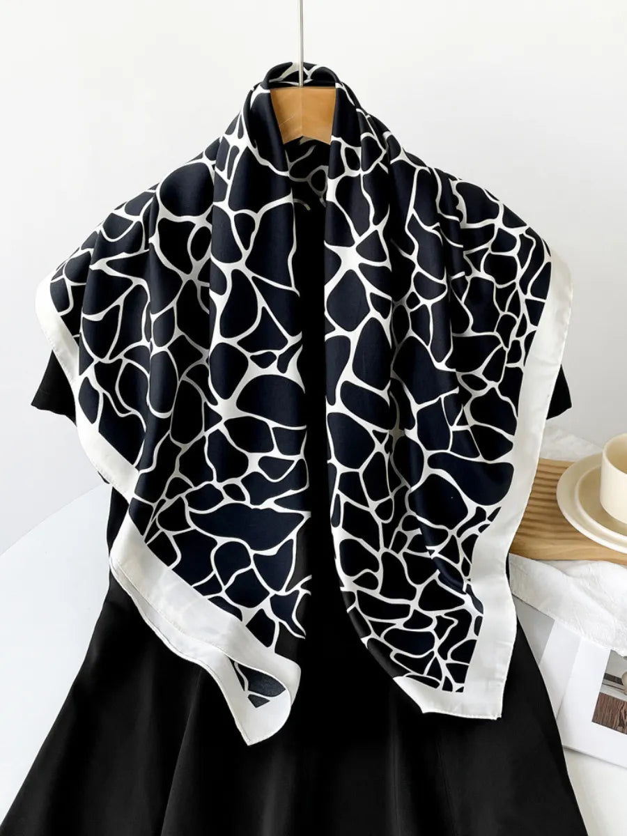 Black Doodle Silk Scarf (90x90cms)