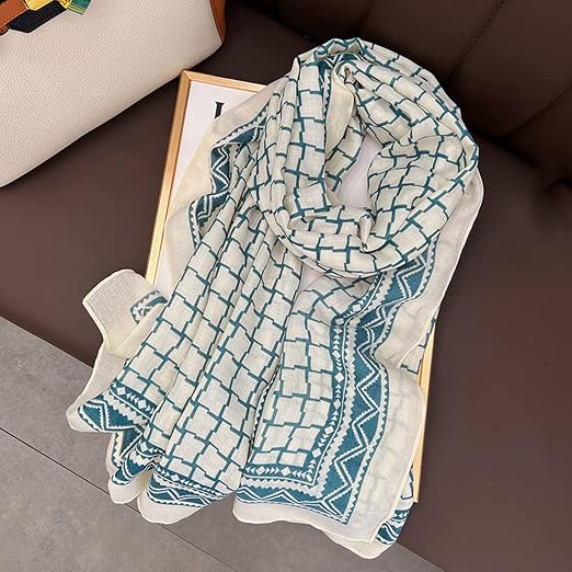 Blue And White Viscose Cotton Stole