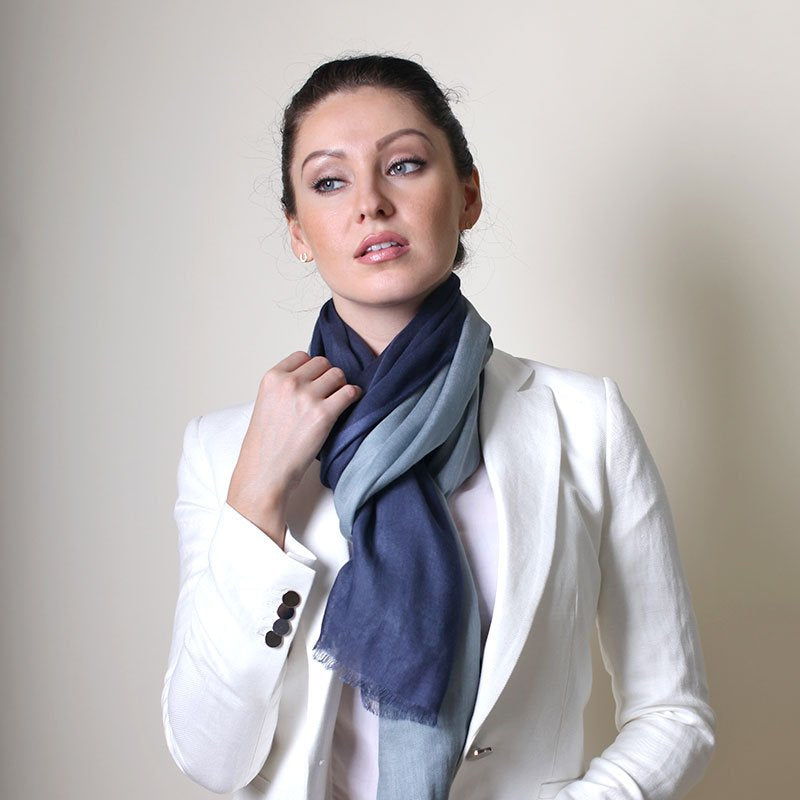 Dania Ombre Sapphire Cotton Linen Stole