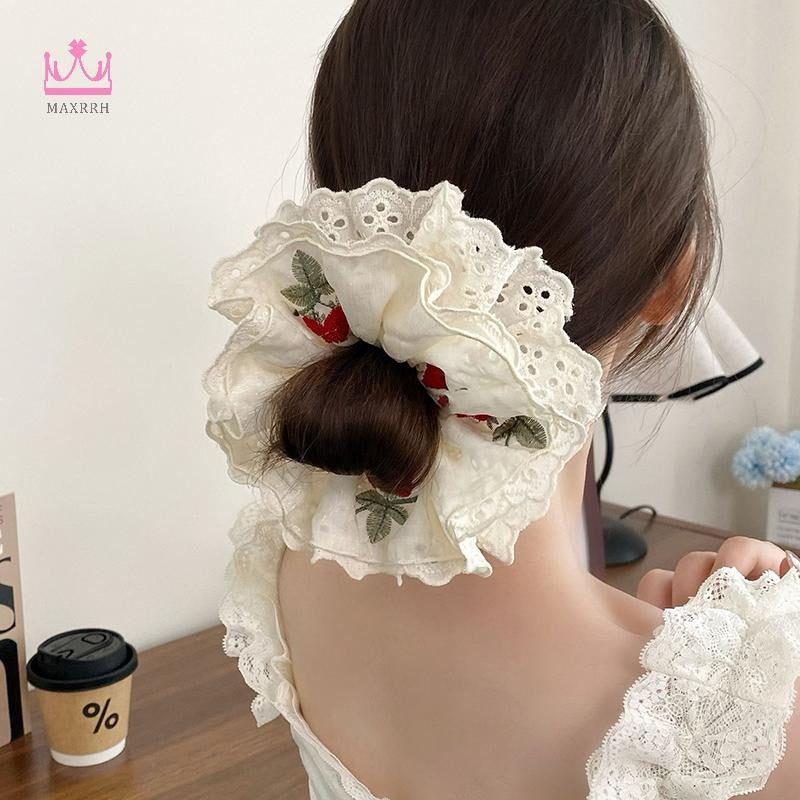 Cherry Embroidered Scrunchie