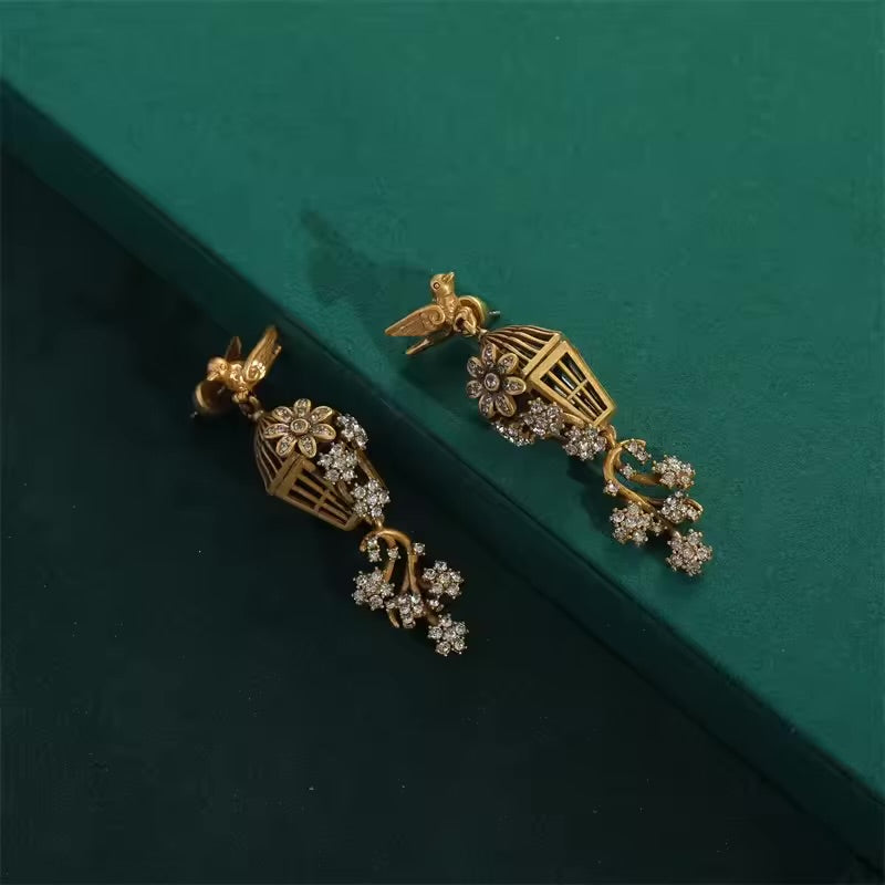 Bird Cage Zirconia Antique Earrings