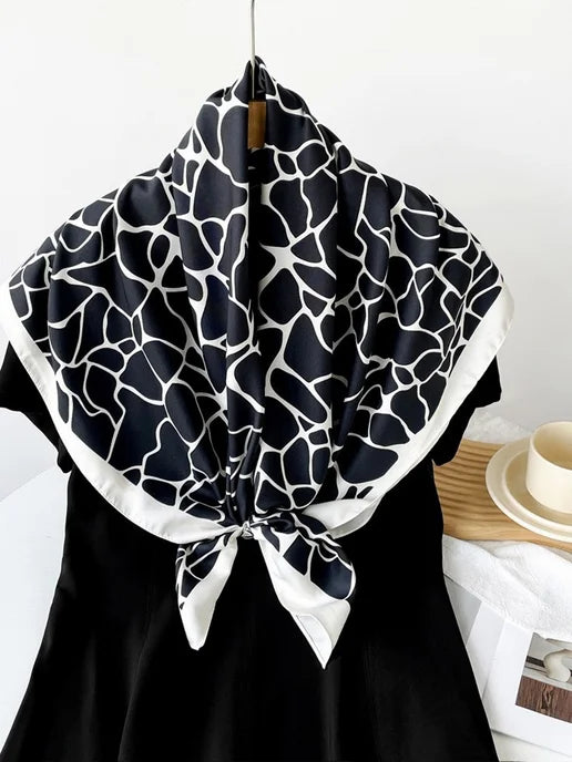Black Doodle Silk Scarf (90x90cms)