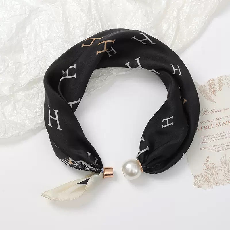 Noir Cipher Magnetic Buckle Scarf with Pearl