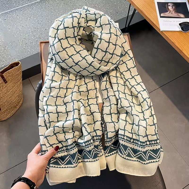 Blue And White Viscose Cotton Stole
