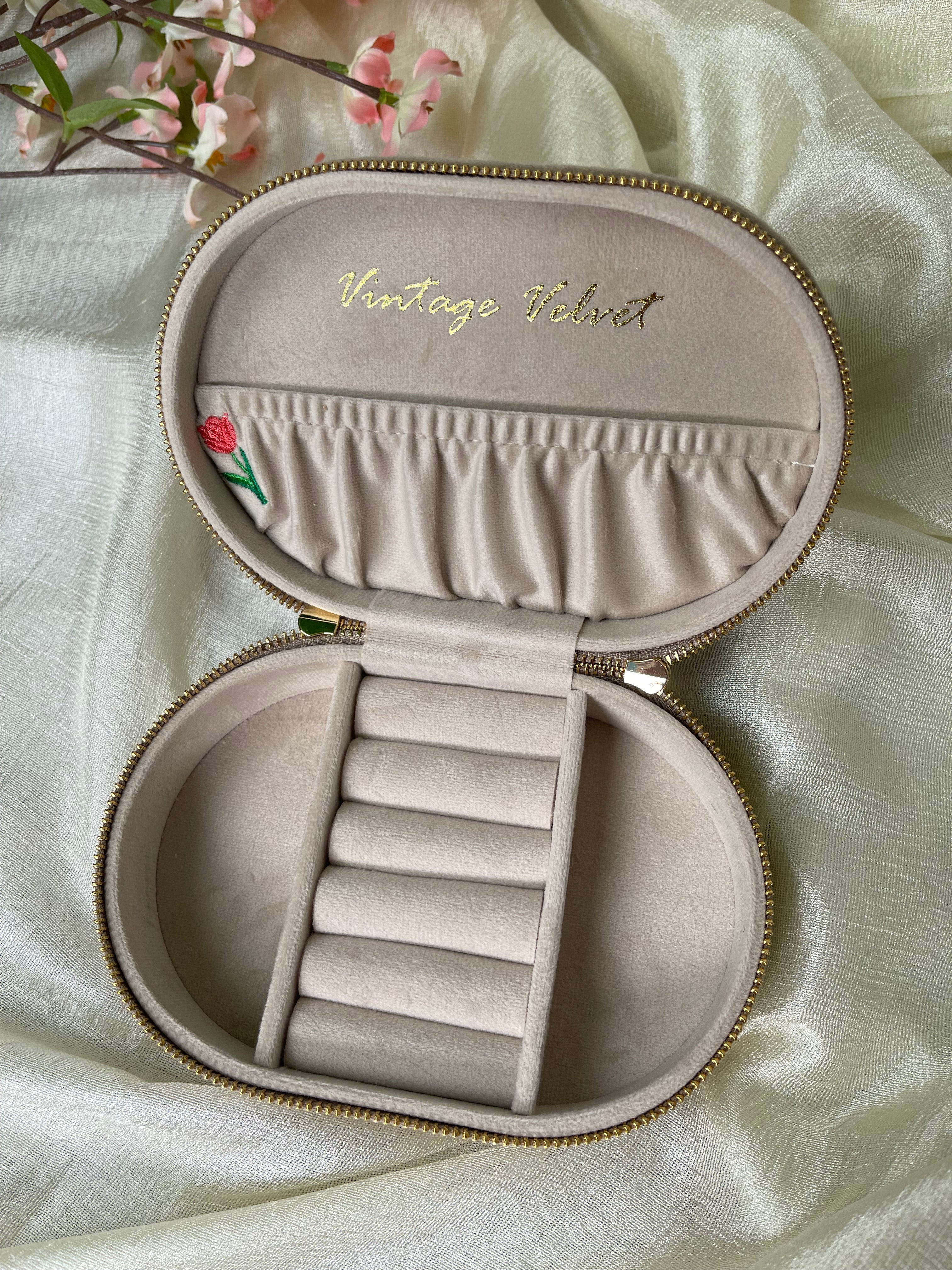 Pine Embroidered Oval Jewelry Box