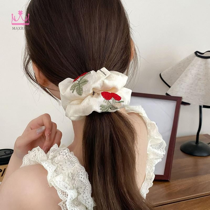 Cherry Embroidered Scrunchie