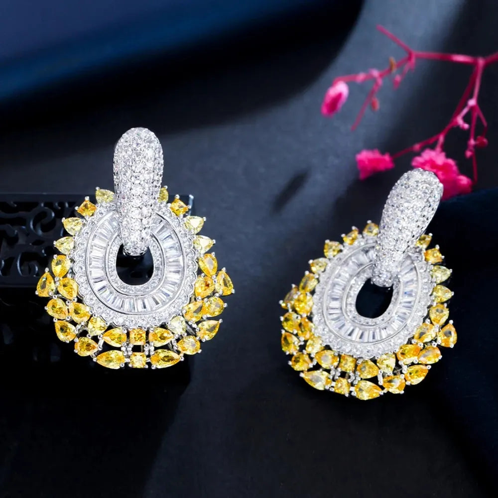 Floret Zirconia Yellow Earrings