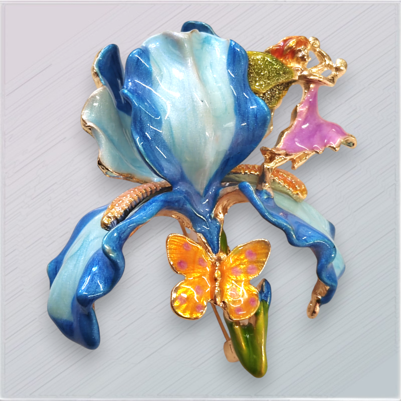 Orchavine Blue Enamel Brooch
