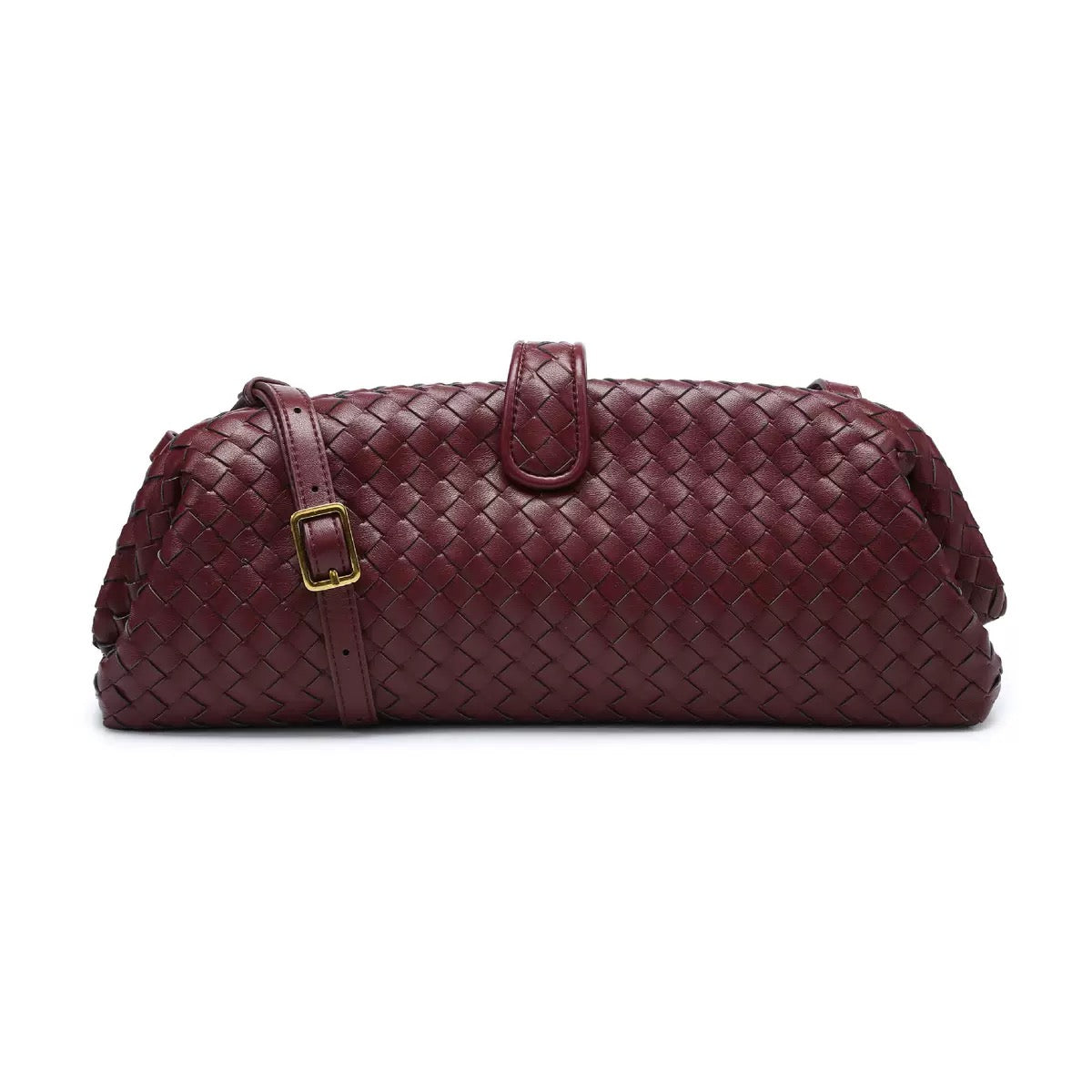 Celeste Woven Vegan Leather Baguette Bag (Wine)