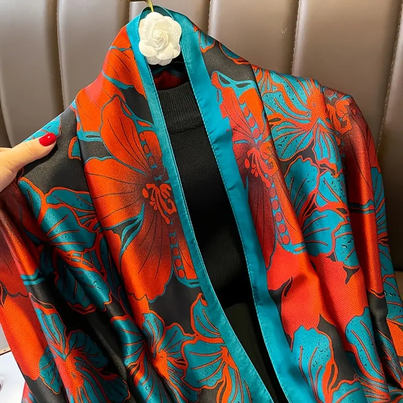 Cobalt Bloom Silk Scarf