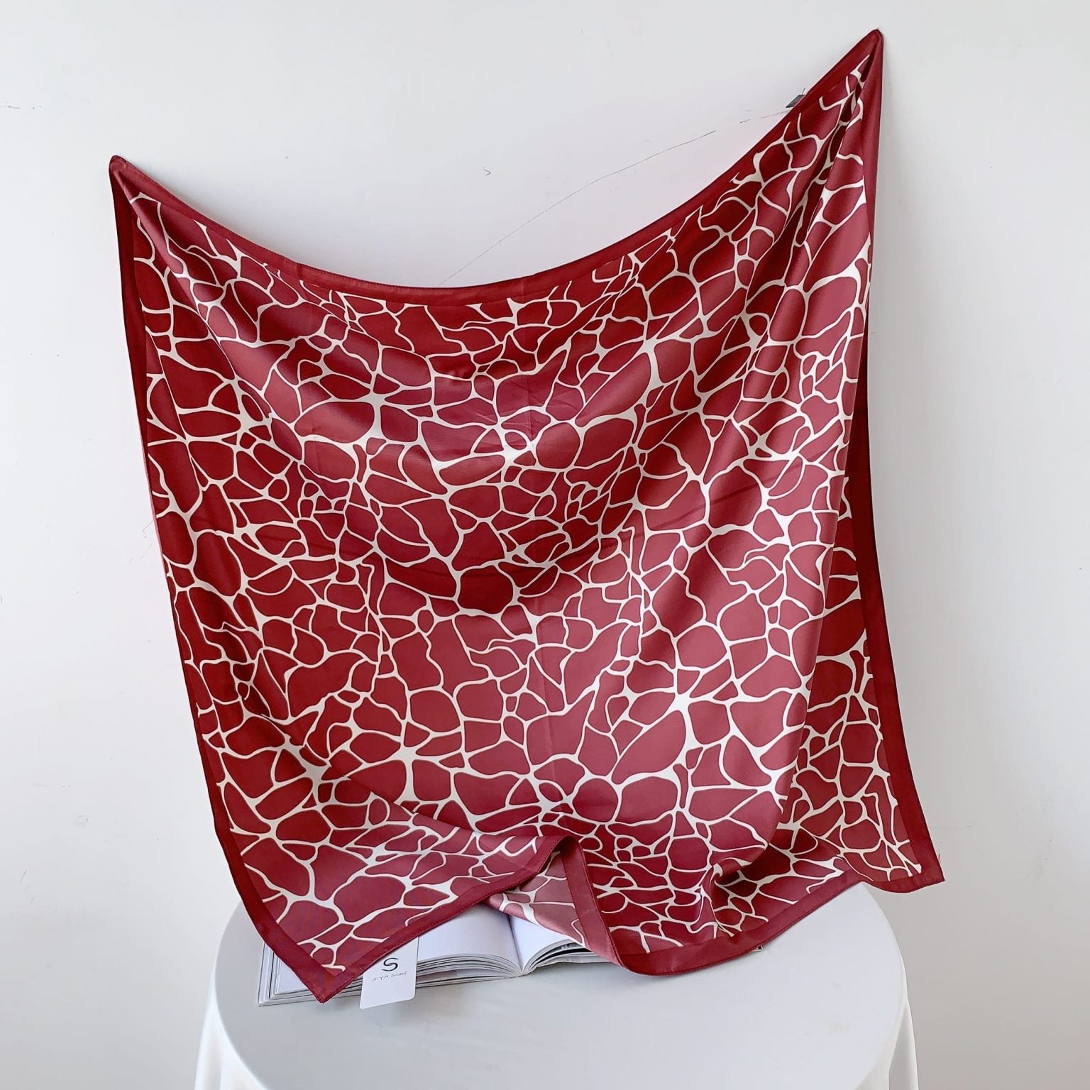 Red Doodle Silk Scarf (90x90cms)