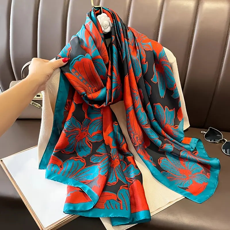 Cobalt Bloom Silk Scarf