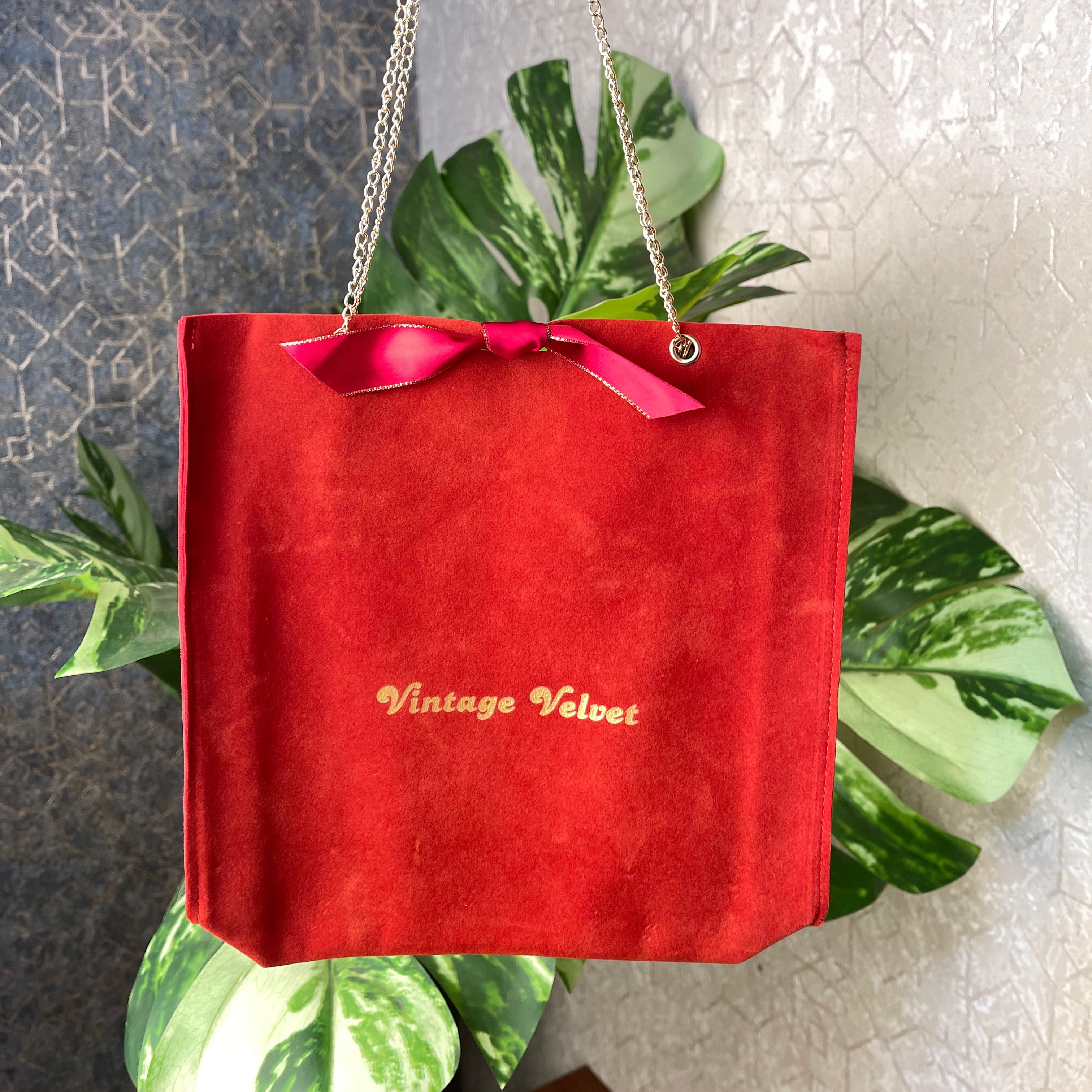 Vintage Velvet Suede Gift Bag With Metal Chain (Rust)