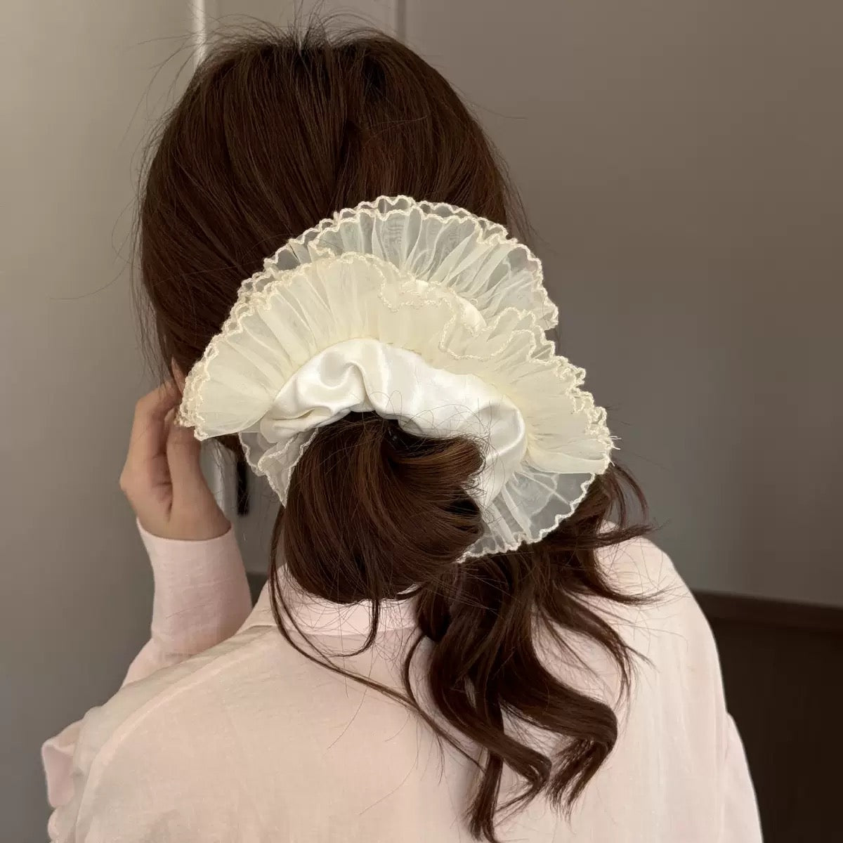 Ivory Halo Satin Scrunchie