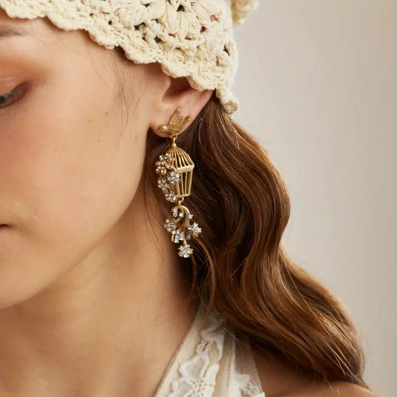 Bird Cage Zirconia Antique Earrings