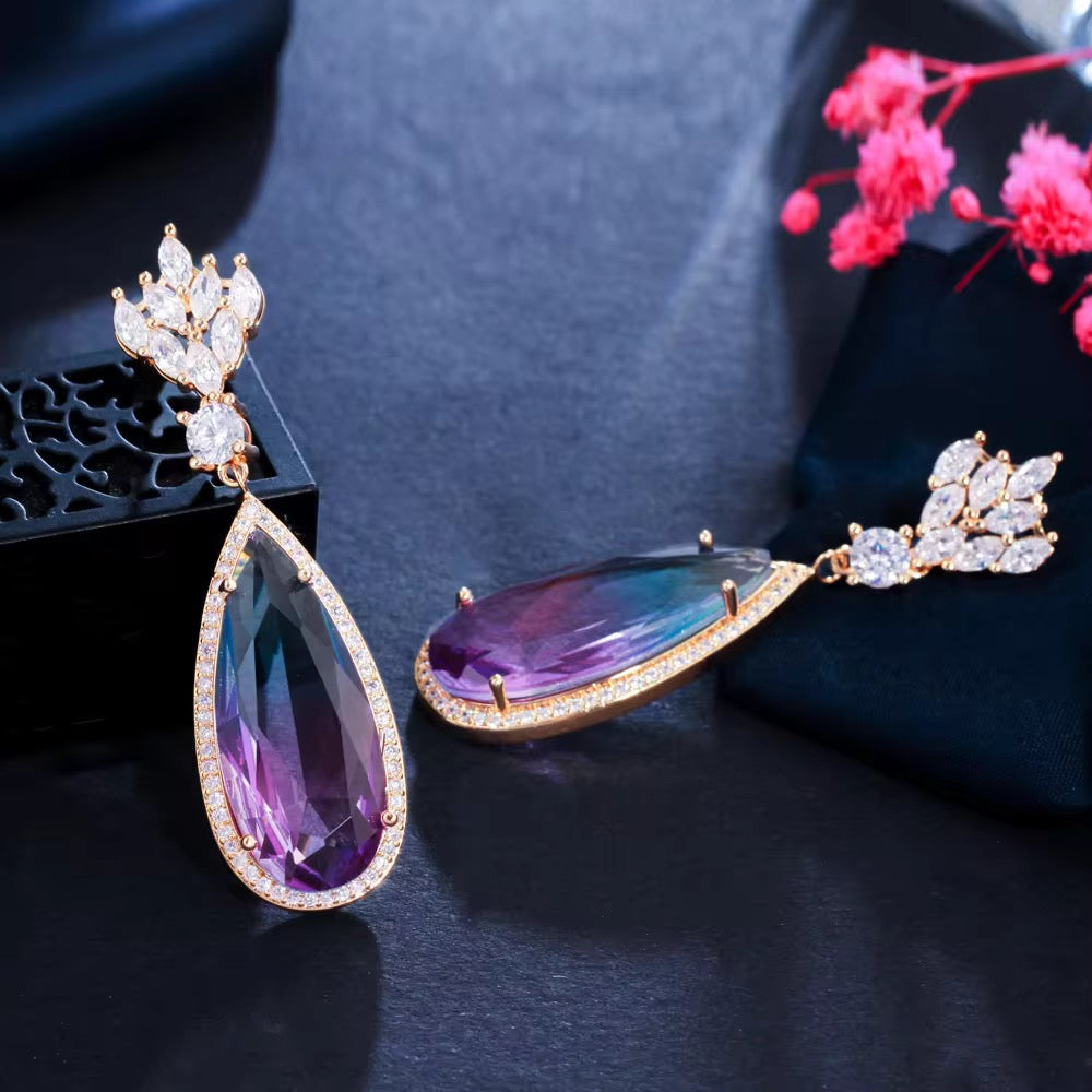 Aqualia Floral Halo Drop Earrings