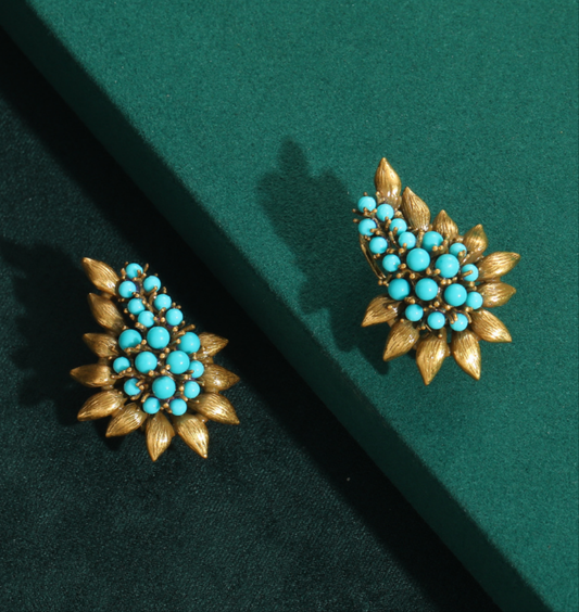 Azure Turquoise Leaf Antique Earrings