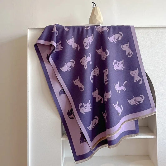 Expressive Cat Shawl- Purple