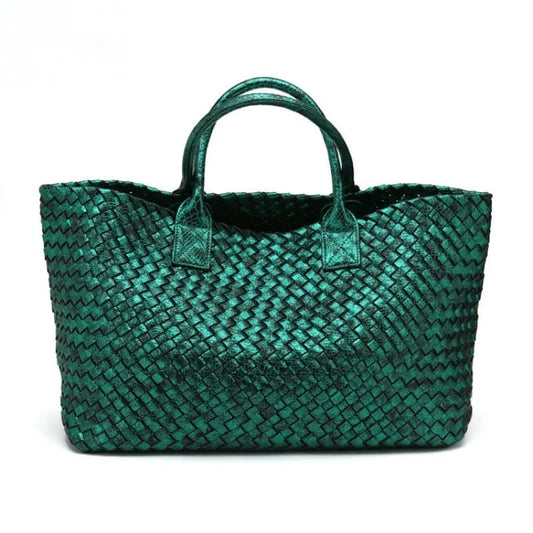 Janice Metallic Vegan leather Tote Handbag (Green)