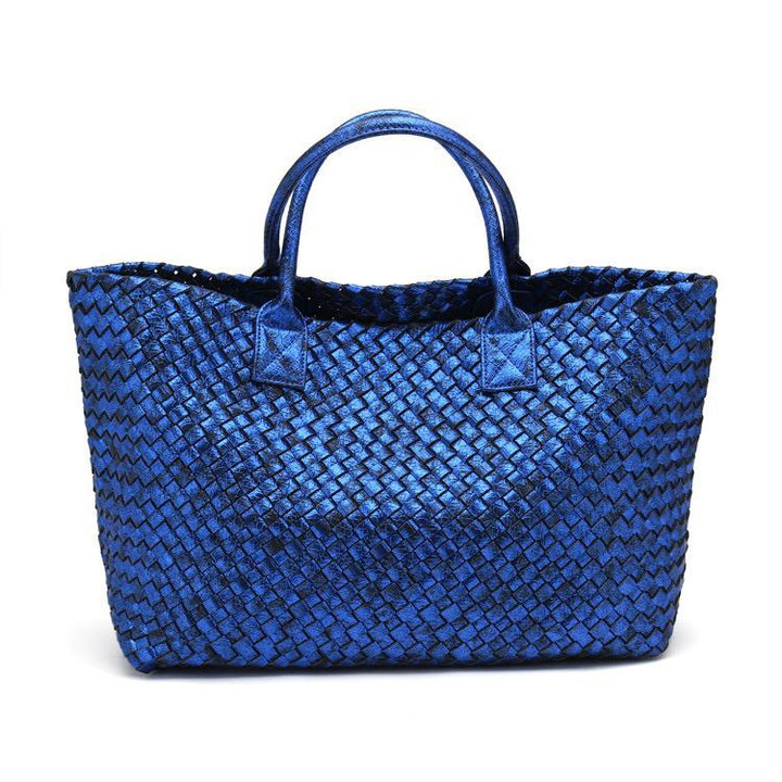 Janice Metallic Vegan Leather Tote Handbag (Blue)