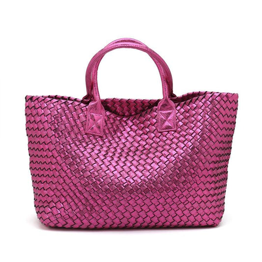 Janice Metallic Vegan leather Tote Handbag (Pink)