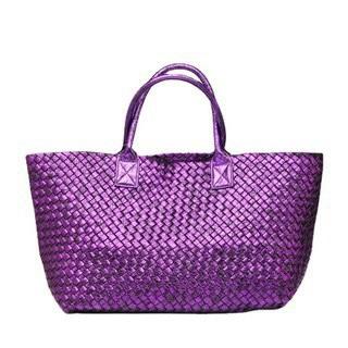 Janice Metallic Vegan leather Tote Handbag (Purple)