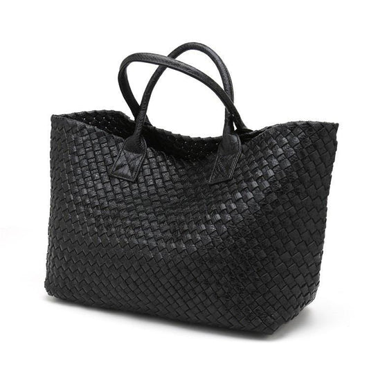 Janice Metallic Vegan leather Tote Handbag (Black)