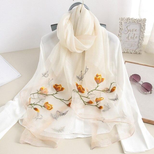 Esteem Snow Embroidered Silk Stole