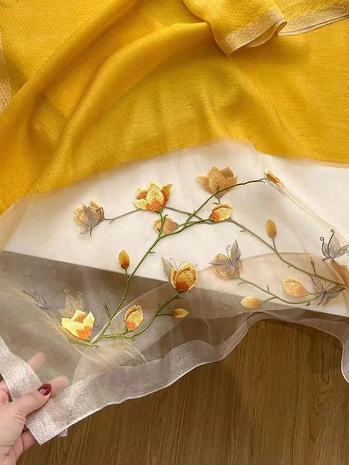Esteem Mustard Embroidered Silk Stole