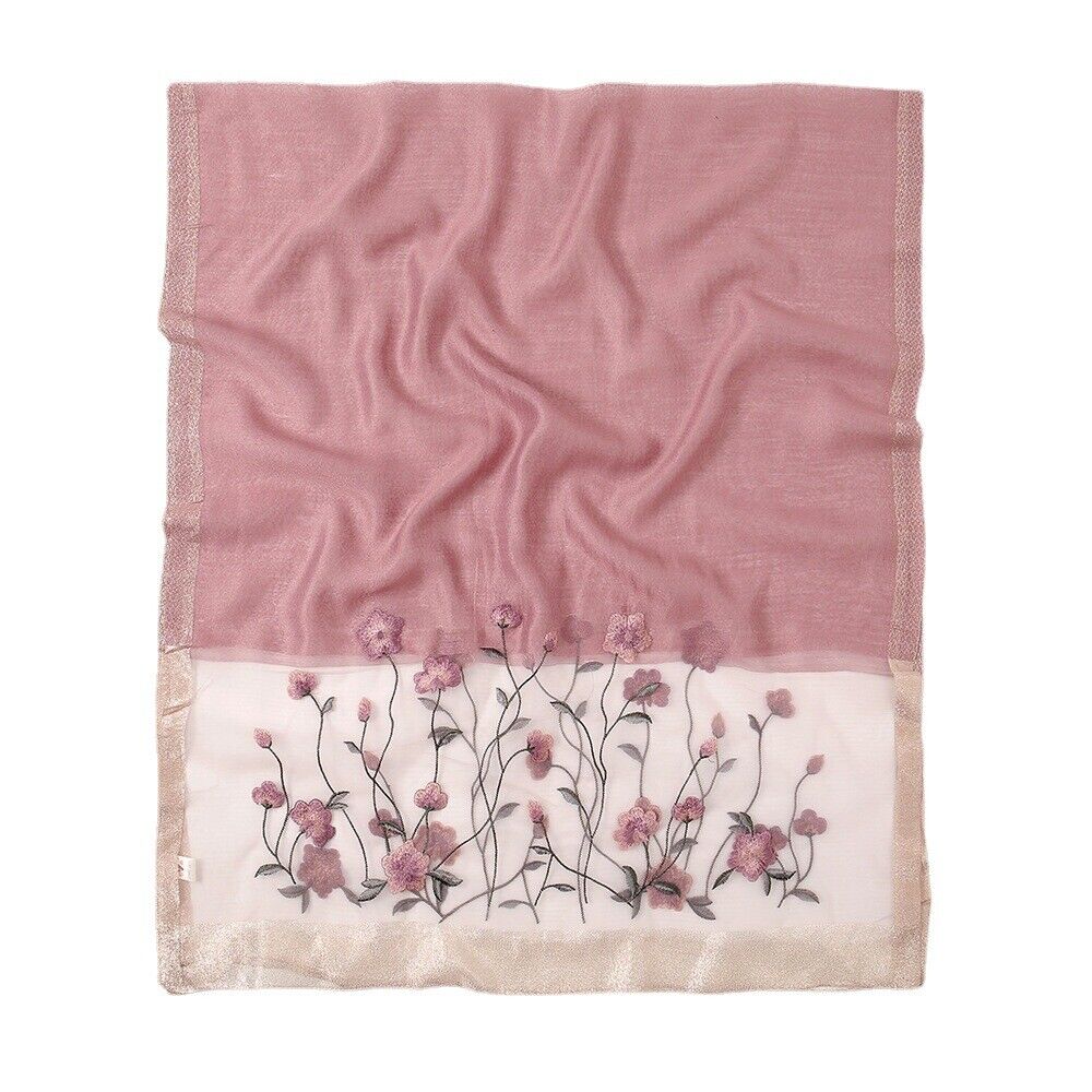 Noble Periwinkle Embroidered Silk Scarf