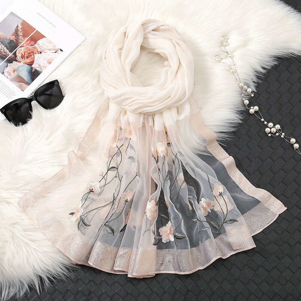Noble Snow Embroidered Silk Stole