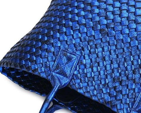 Janice Metallic Vegan leather Tote Handbag (Blue)