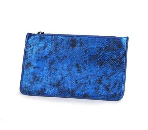 Janice Metallic Vegan leather Tote Handbag (Blue)