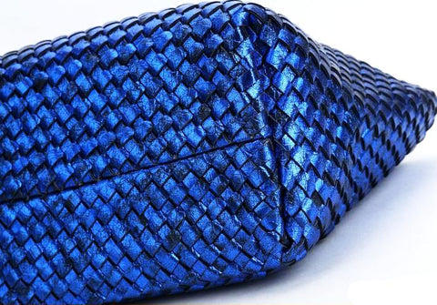 Janice Metallic Vegan leather Tote Handbag (Blue)