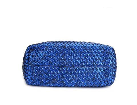 Janice Metallic Vegan leather Tote Handbag (Blue)