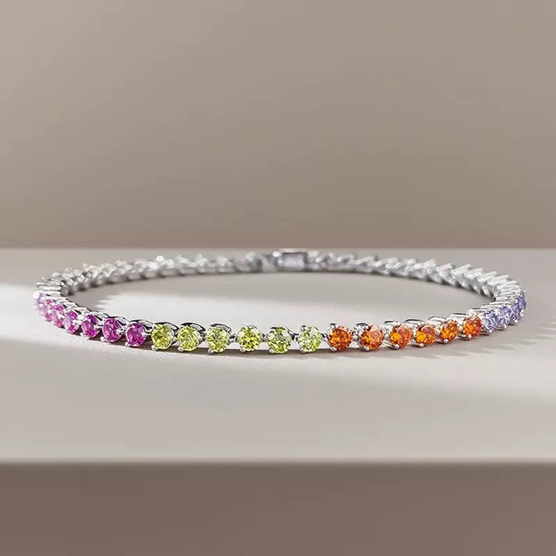 Prismelle Multicolour Sterling Silver Tennis Bracelet