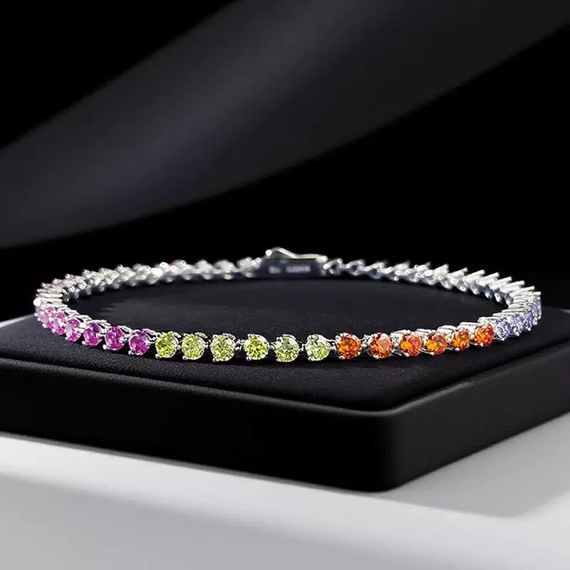 Prismelle Multicolour Sterling Silver Tennis Bracelet