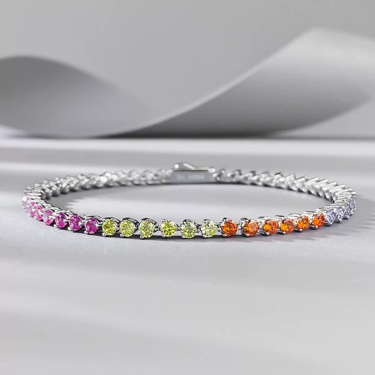 Prismelle Multicolour Sterling Silver Tennis Bracelet