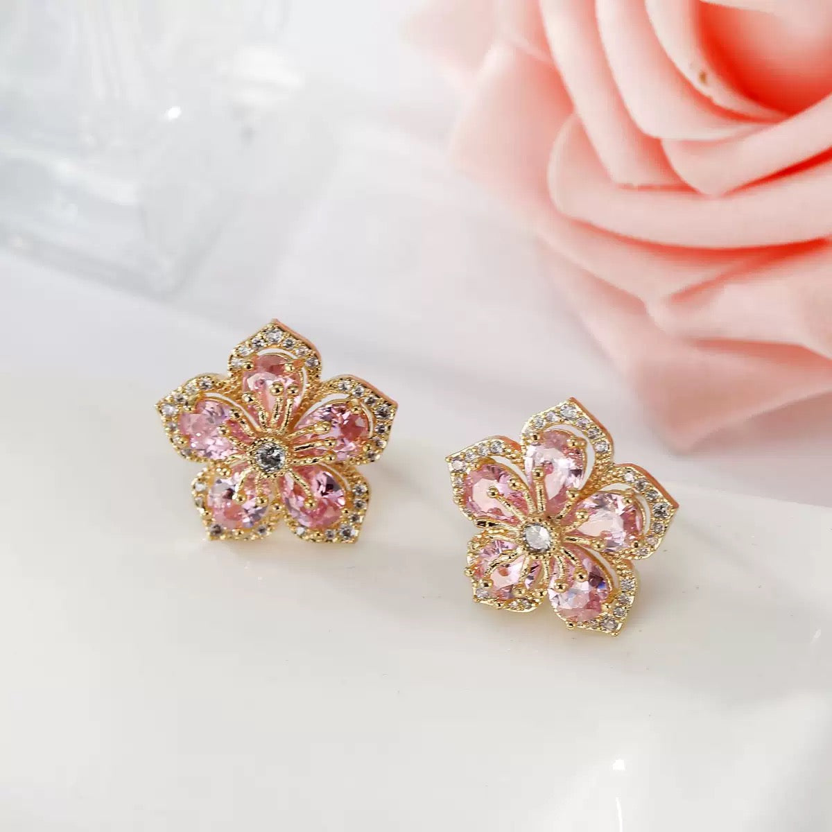 Roselia Crystal Flower Stud Earrings