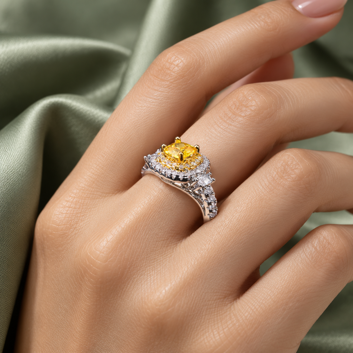 Citrina Cushion Halo Ring