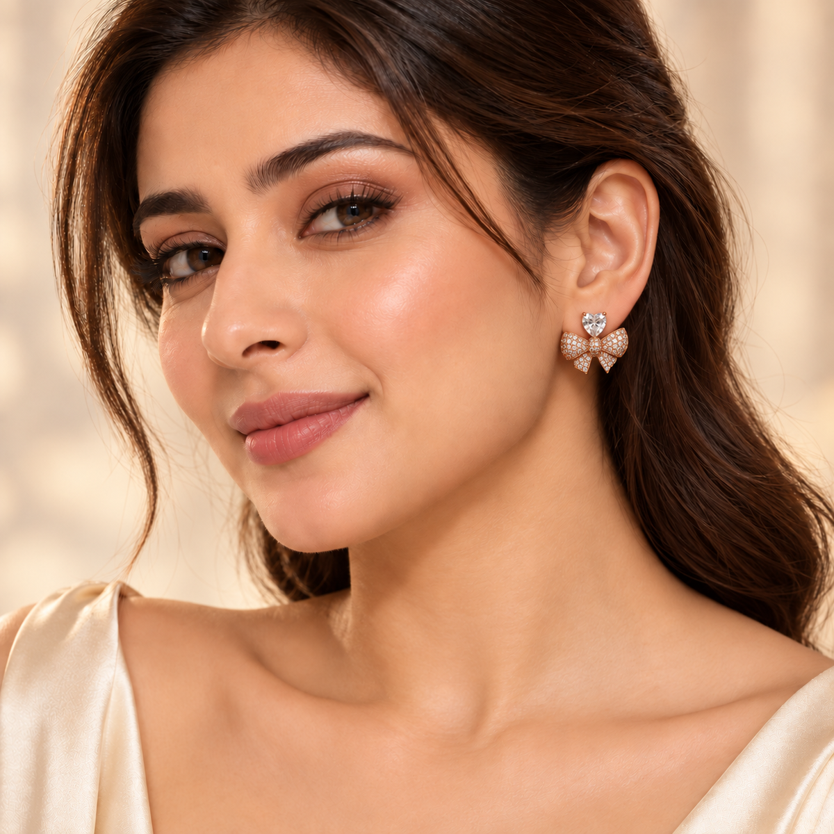 Amorette Heart Bow Stud Earrings
