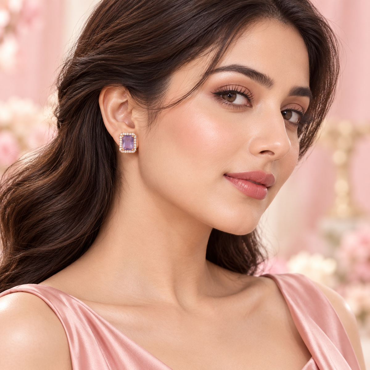 Violette Rectangle Halo Stud Earrings