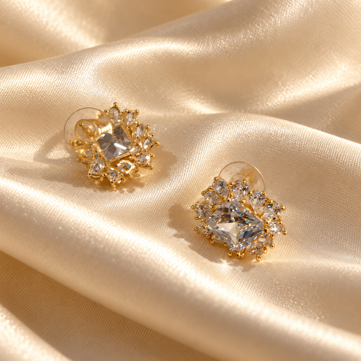 Stellora Square Halo Stud Earrings