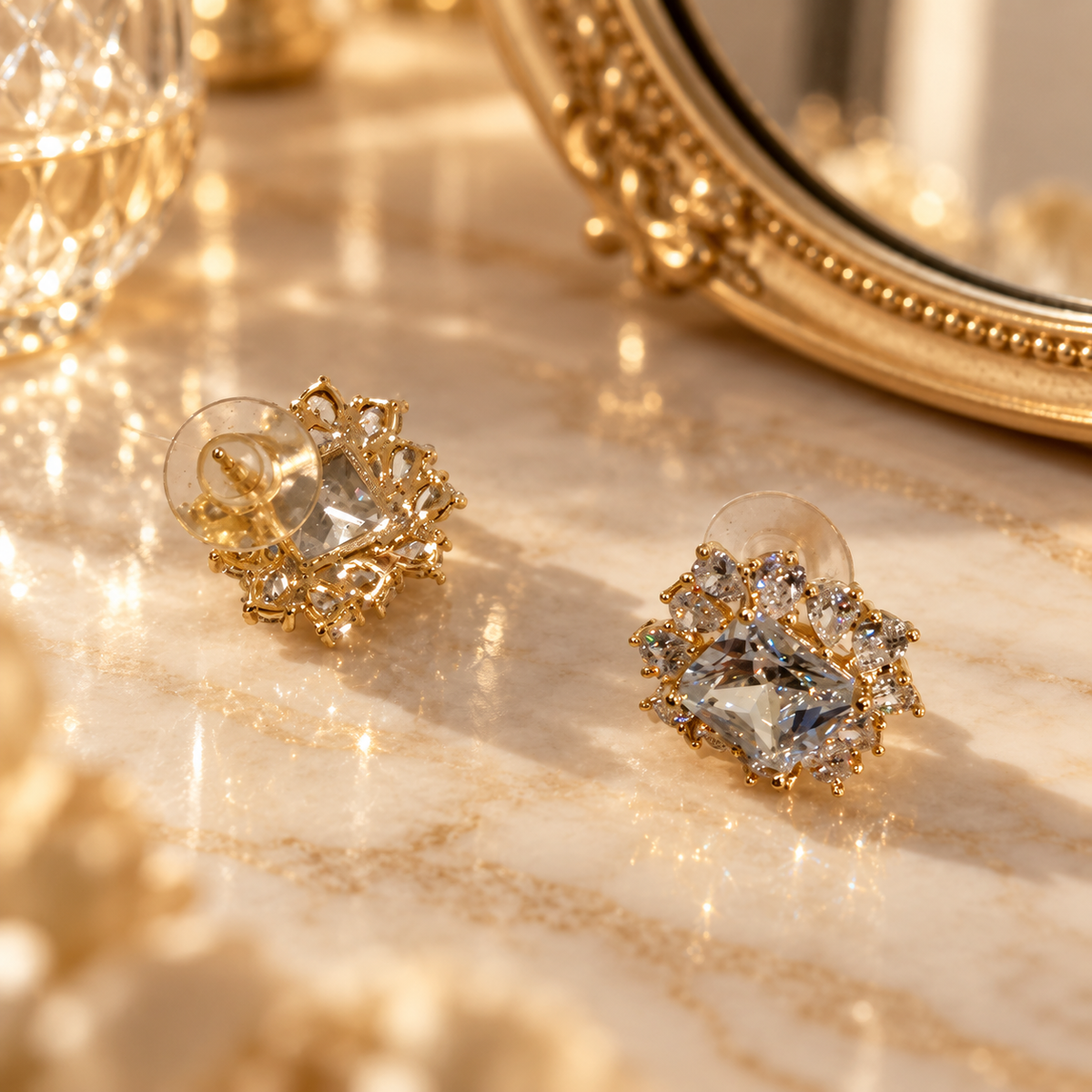 Stellora Square Halo Stud Earrings