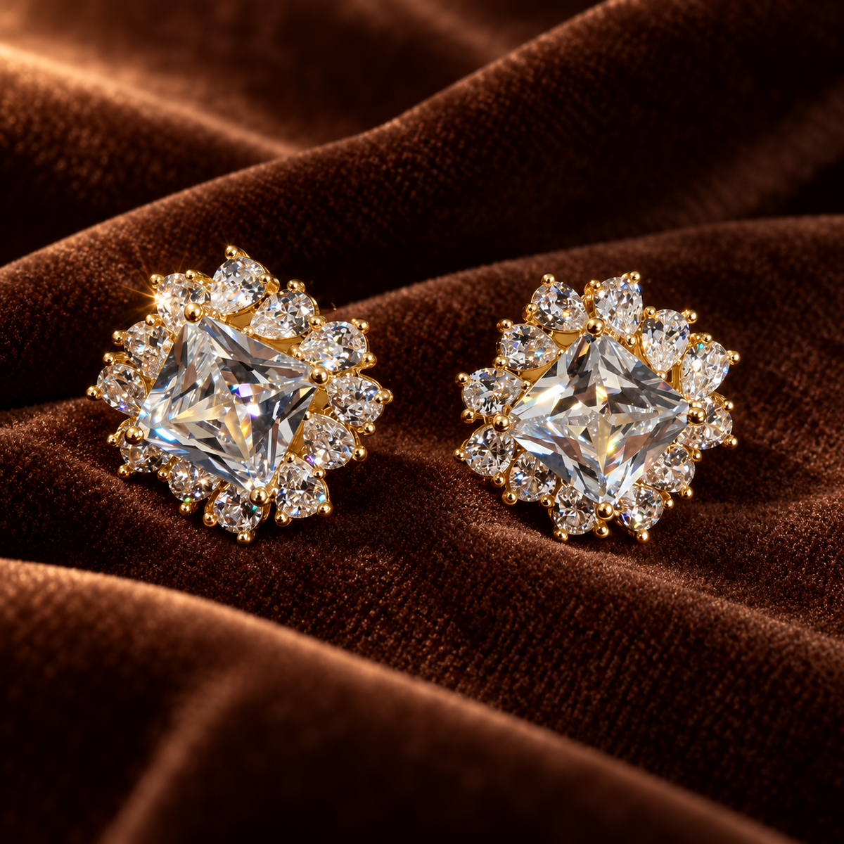 Stellora Square Halo Stud Earrings